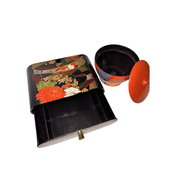 Vintage Japanese Lacquerware Box & Bowl Set With Lid - Picture 5 of 12